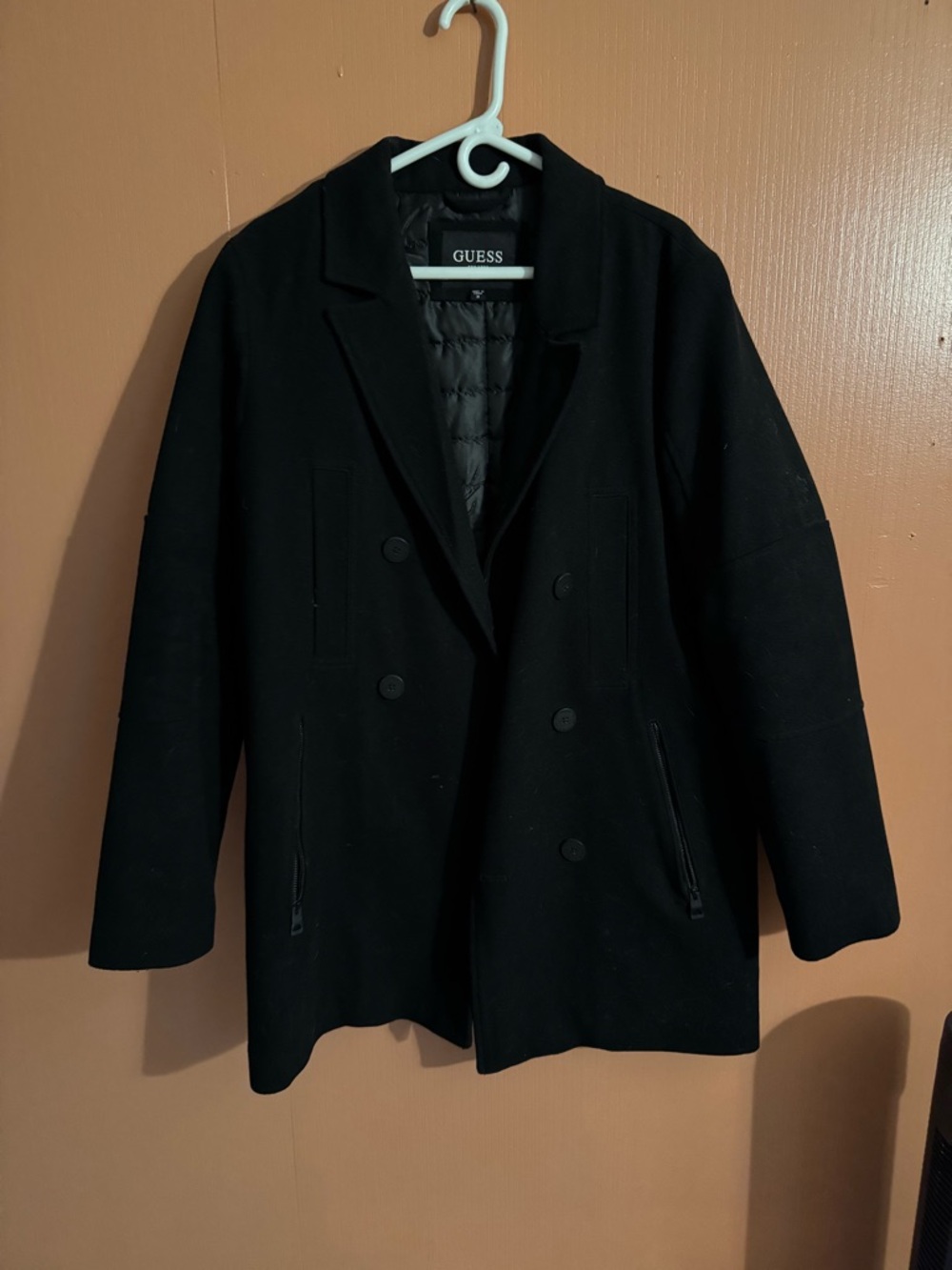 Men’s GUESS Black Peacoat Jacket Size Medium